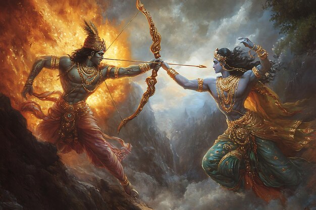 Photo the epic battle of rama and ravana a powerful illustration of hindu mythology