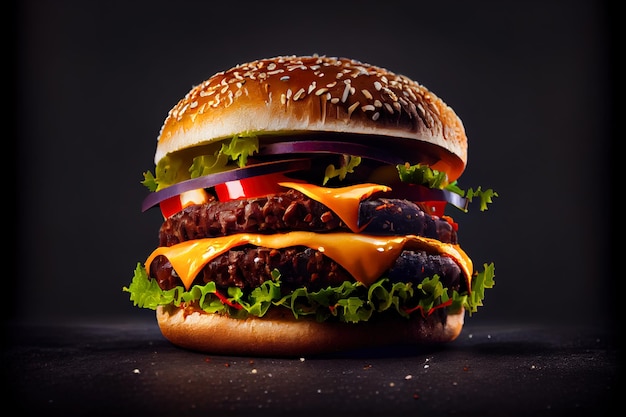 Epic cheeseburger Delicious double cheeseburger with melted cheese and lettuce on a fried crispy bun 3d illustration Generative AI