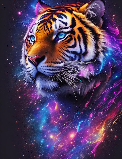 Epic cinematic portrait of a cosmic tiger