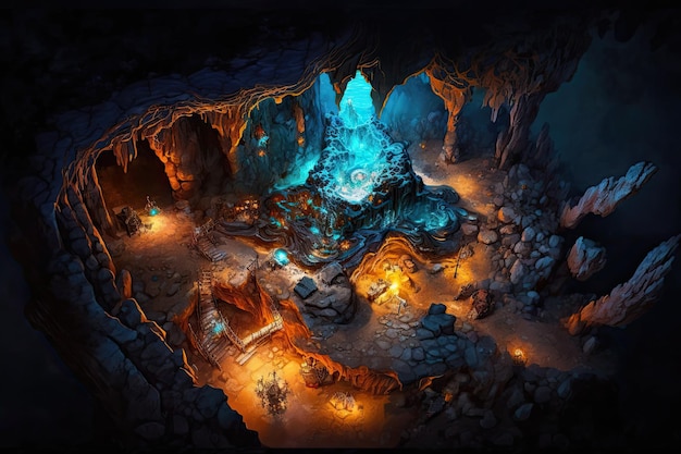 An Epic Dungeon Map Battle map for fantasy game Generative AI