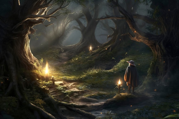 An epic fantasy illustration featuring a powerful wizard casting a spell beautiful magic mysterious tale Generative AI