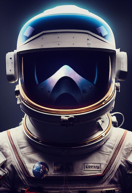 Epic movie portrait illustration cinematic of an astronaut with flowers inside the helmet Conceptual galaxy explorationMan from future video game or movieAI Neural Network Computer Generated Art