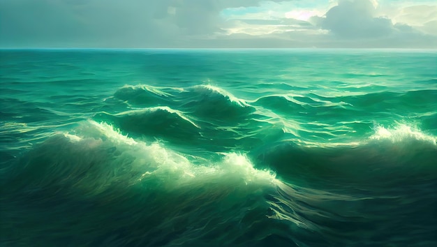 Epic sea background storm in the sea Digital illustration digital painting