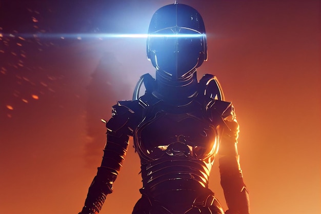 Epic shot action film portrait of female knight wearing futuristic cyber gearAI Generated Art