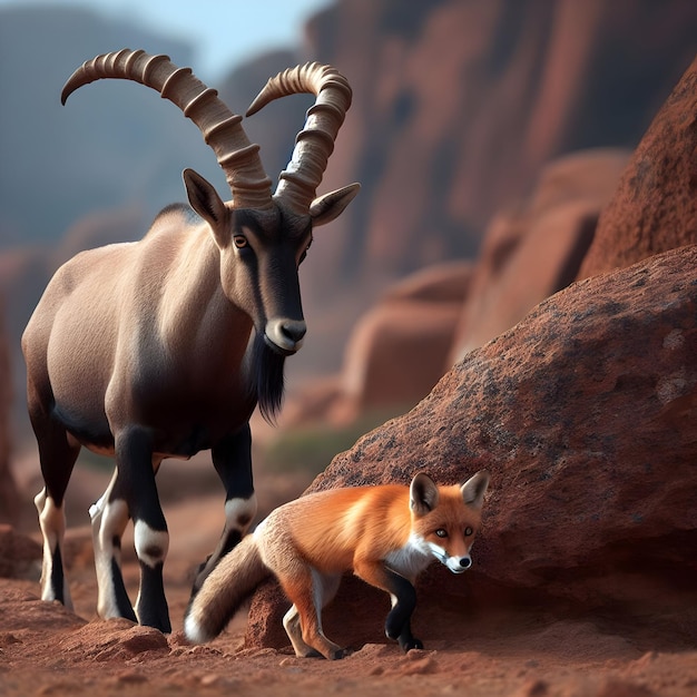 Epic Showdown A Fearless Goat Stalks a Cunning Fox