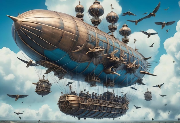 Photo epic steampunk airship adventure