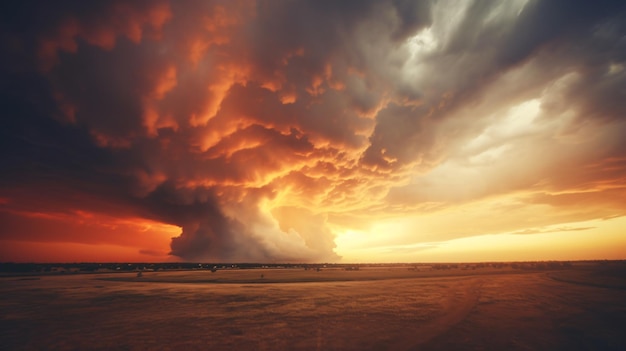 Epic sunset behind the grey clouds after a storm