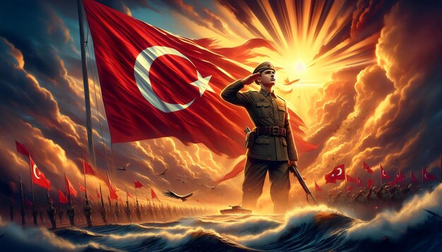 Photo epic turkish flag illustration for zafer bayram triumph and national pride