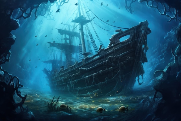 Epic Underwater Shipwreck Scene Generative AI