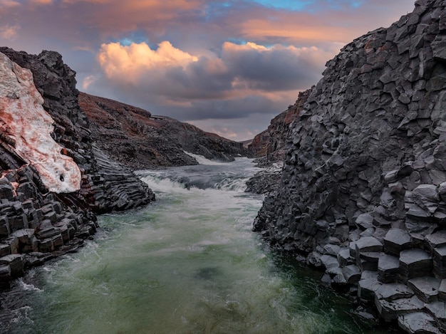 Epic view of the studlagil basalt canyon iceland