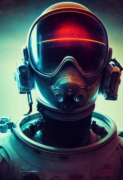 Epic woman astronaut illustration cinematic portrait cyberpunk astronaut dramatic lighting epic space Futuristic image exploring space and galaxies AI Neural Network Computer Generated Art