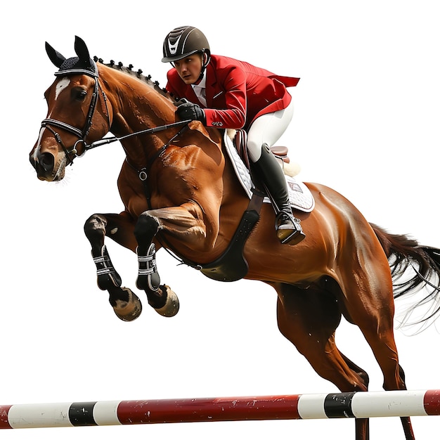 Equestrian Jumping Over a Barrier