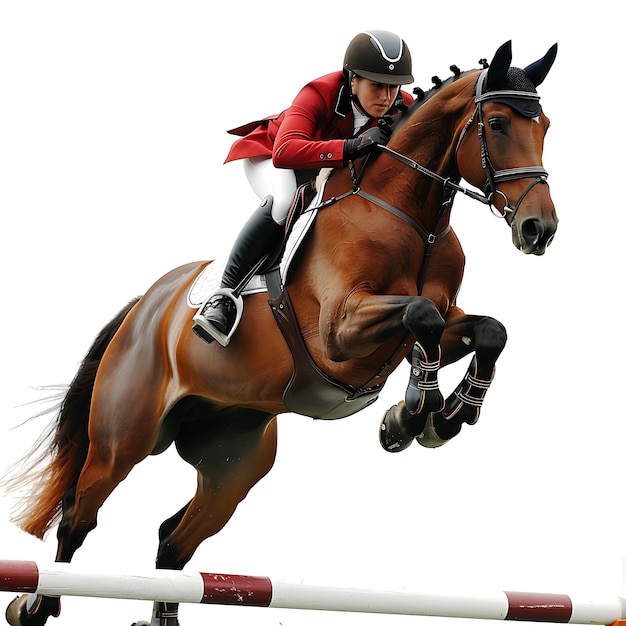 Equestrian Jumping Over Obstacle Horse and Rider in Action