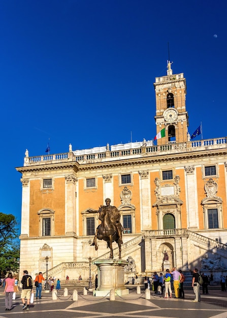 Equestrian Statue of Marcus Aurelius and Palazzo Senatorio in Rome Italy