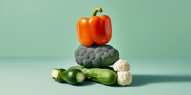 Equilibrium food balance diet concept Balancing pyramid or tower of vegetables Generative AI