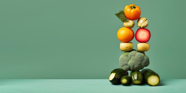 Equilibrium food balance diet concept Balancing pyramid or tower of vegetables Generative AI