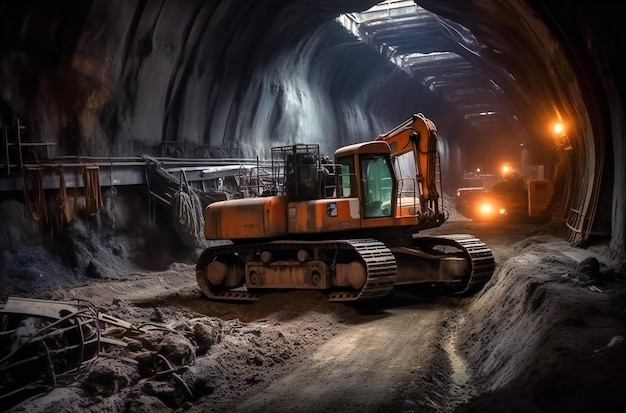 Equipment in excavation in a tunnel