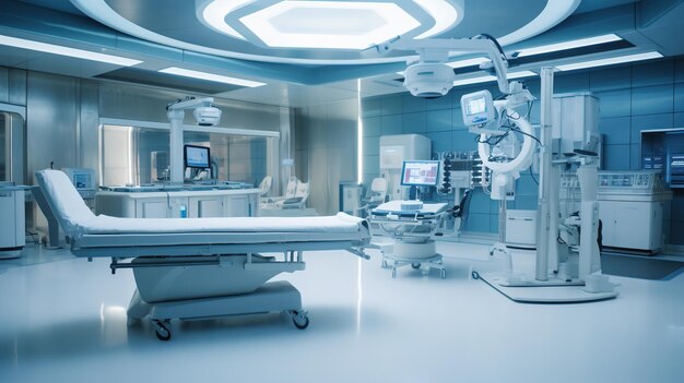 Equipment and Medical Devices in an Operating Room XRay Device and MRI Scan Hospital Background