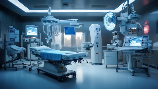 Equipment and Medical Devices in an Operating Room XRay Device and MRI Scan Hospital Background