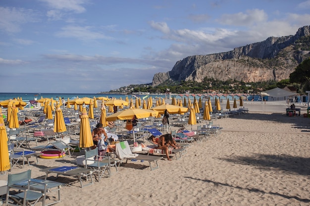 Equipped beach of Mondello in Palermo in Sicily