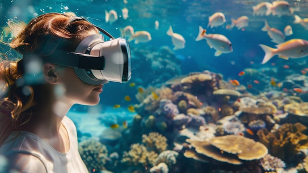 Equipped with virtual reality headsets the explorers study and document different species of sea