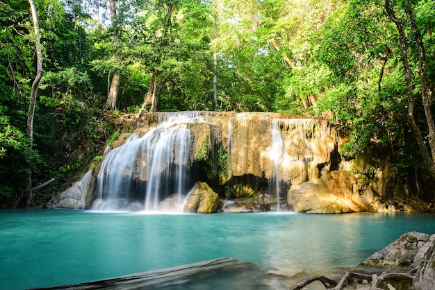 Erawan Waterfall in National Park ThailandBlue emerald color waterfall