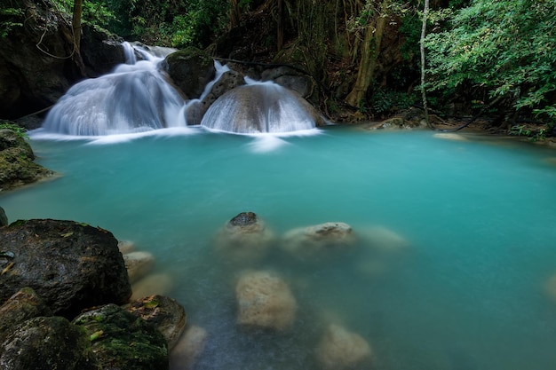 Erawan Waterfallbeautiful waterfall in deep forestThailand