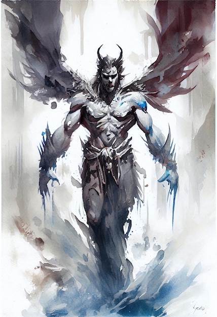 Erebus God of Darkness myths legend horror spooky creature watercolor high quality print