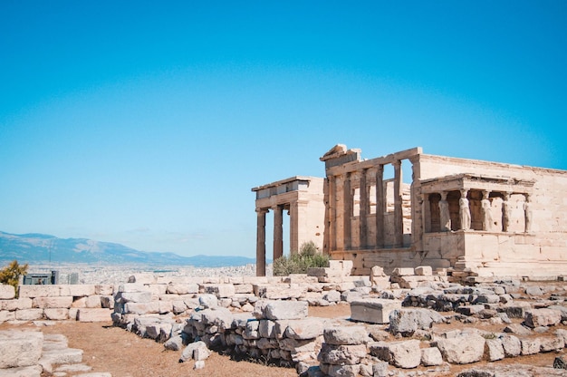 Erechtheion ancient greek temple building with columns Athens Greece