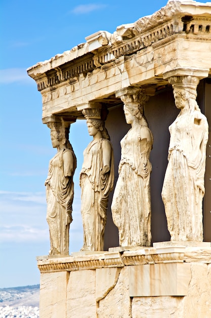 Erechtheum porch with the Caryatids statues, Athens Greece