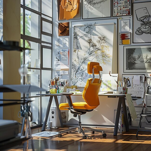 Photo ergo chair in creative studio vibrant artistic workspace