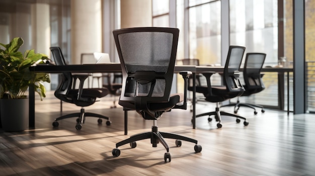 An ergonomic home office chair paired with an adjustable standing desk setup