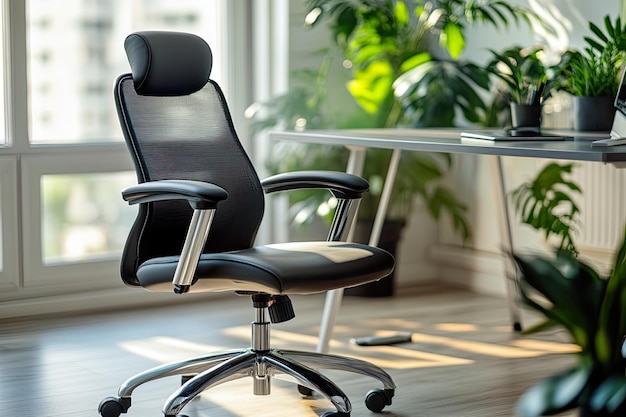 Photo ergonomic office chair in modern home workspace