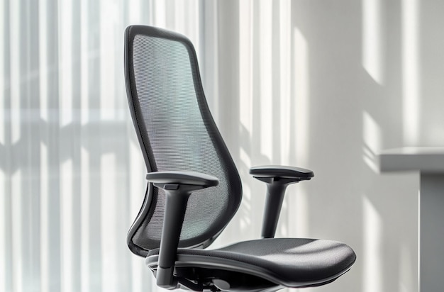 Photo an ergonomic office chair with mesh backrest and adjustable armrests