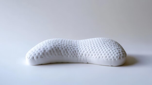 Photo ergonomic white pillow on clean background showcasing its unique shape and texture designed for optimal neck support