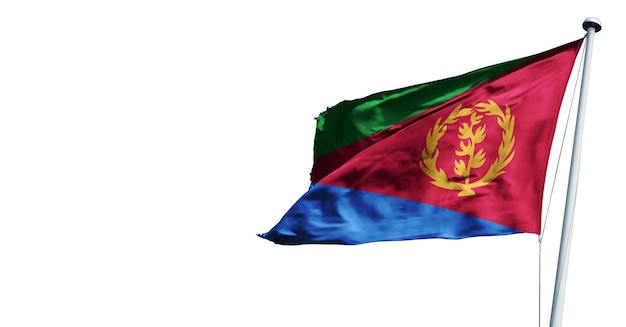 Eritrea waving 3D render Flag, on a blue sky background. - image