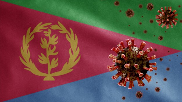 Eritrean waving flag coronavirus microscope virus