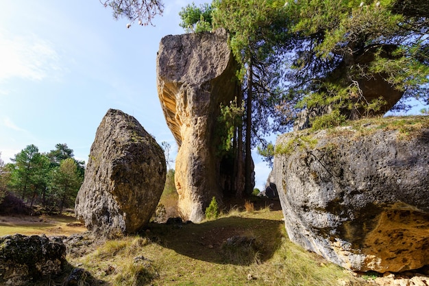 Eroded rock formations of the natural park of the enchanted city of Cuenca Spain