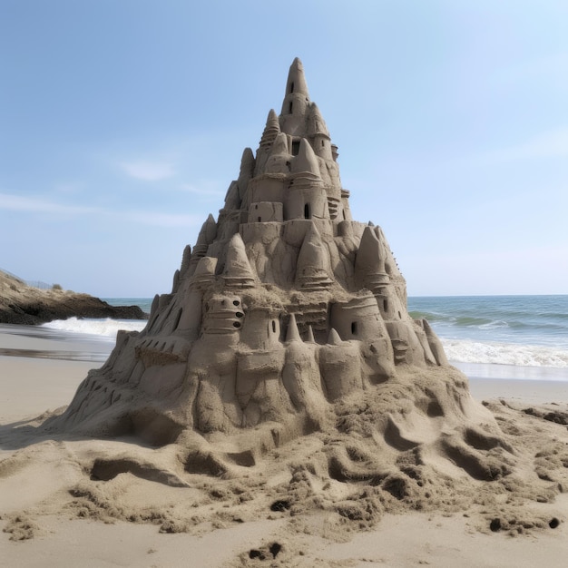 An eroding sandcastle on a beach generative AI