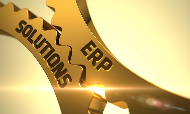 ERP Solutions  Industrial Illustration with Glow Effect and Lens Flare ERP Solutions  Concept ERP Solutions  Technical Design ERP Solutions Golden Cogwheels 3D