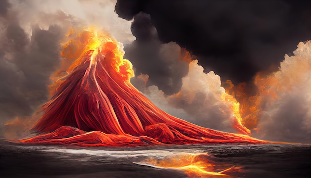 Erupting volcano with hot lava as natural disaster illustration