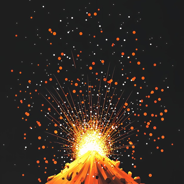 Photo erupting volcano with sparks and smoke on black background