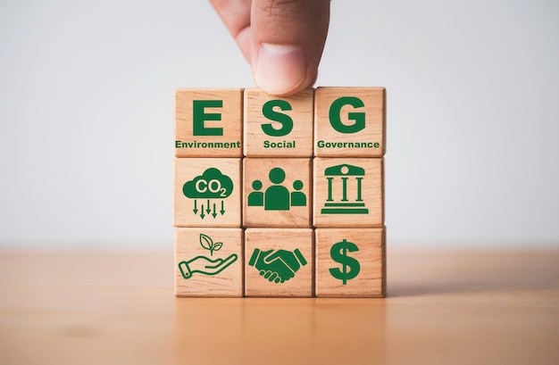 ESG or environment Social Governance icon for decrease carbon dioxide emission carbon footprint and carbon credit to limit global warming from climate change concept