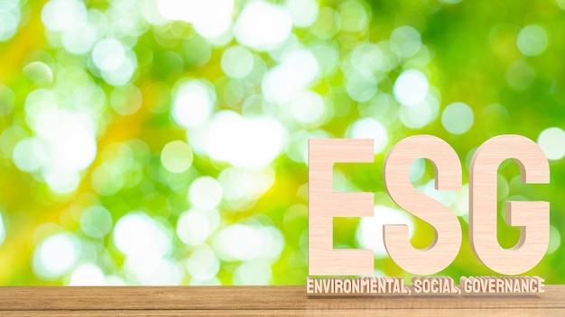 The esg wood text mean Environment Social Governance 3d renderingxA