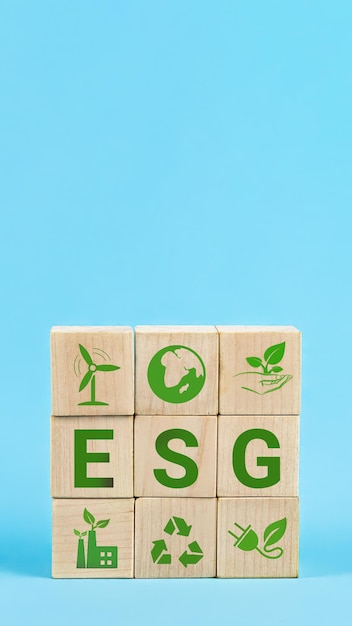 Esg words on a wood cubes esg concept of environmental social and governance wooden cube with