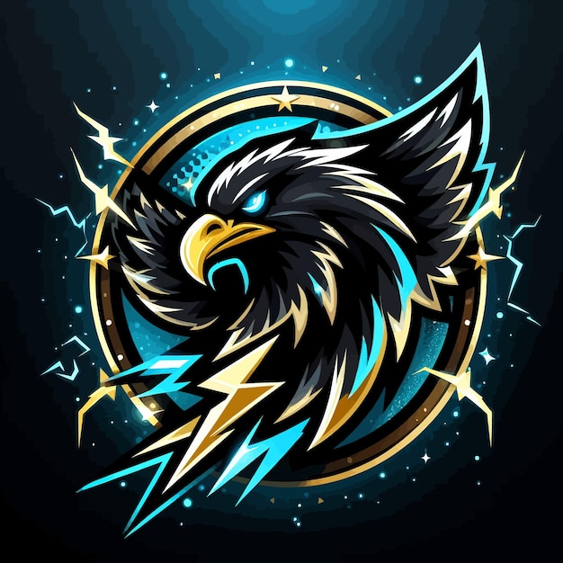 An esports logo of a black eagle with sparkling blue and gold thunder