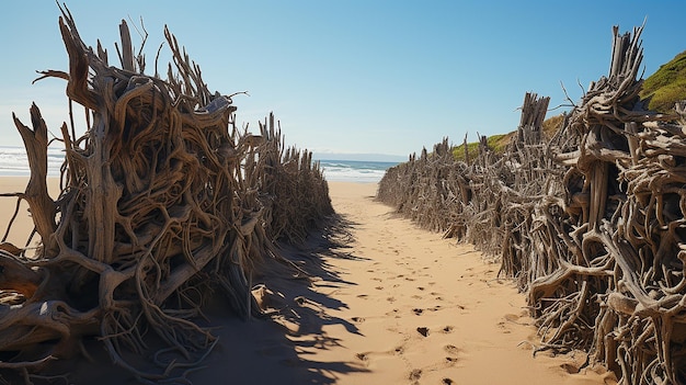 Espreguiadeiras de Madeira Vazias na Areia da Praia