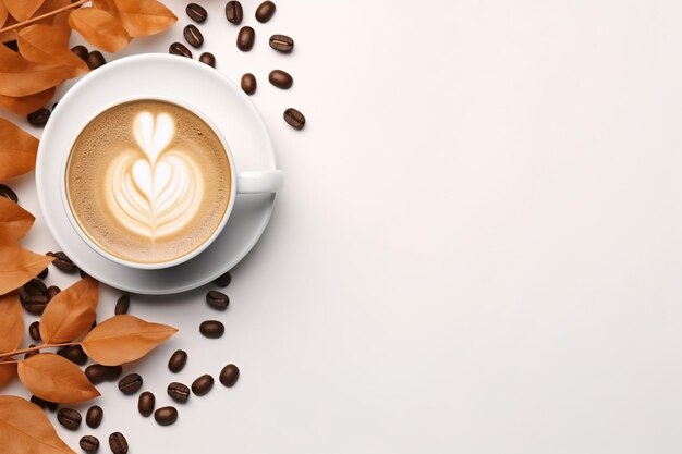 Espresso Coffee Cup With Beans On Vintage Table