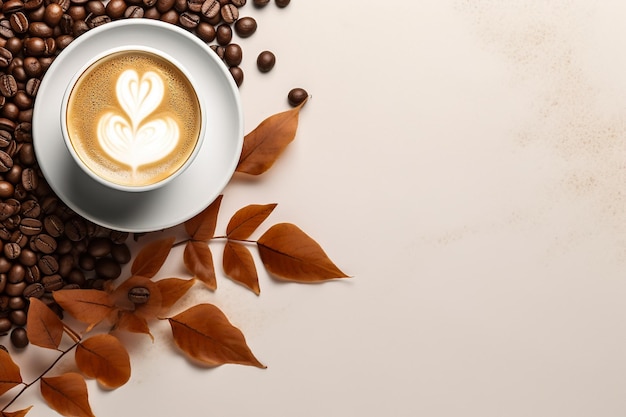 Espresso Coffee Cup With Beans On Vintage Table