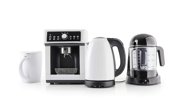 Espresso Machine Kettle and Grinder on White Background